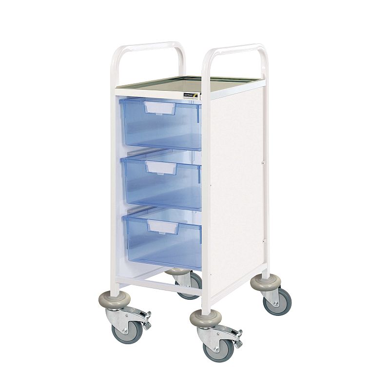 Sunflower Medical Vista 30 Narrow Clinical Procedure Trolley with Three Double-Depth Blue Trays